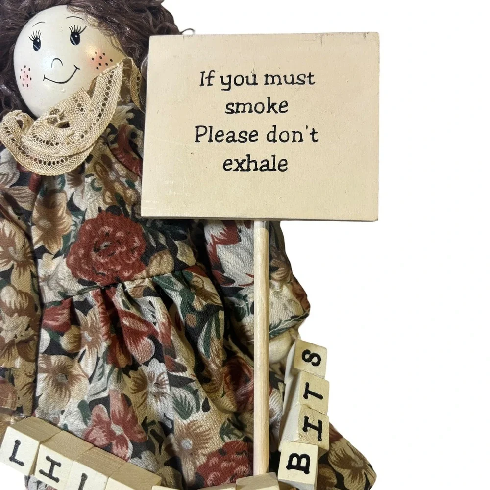 Naughty or Nice Lil Bits Doll with Funny Smoking Quote Sign Home Decor‎